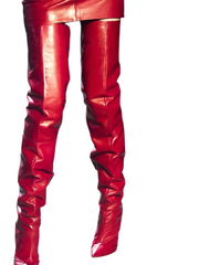 Red Leather With Zip Up Thigh High Boots