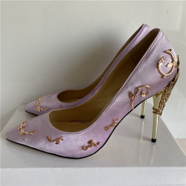 Flower Vine Leaf Heel Pumps