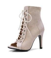 Lace Up Peep Toe Ankle Boots