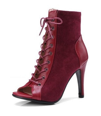 Lace Up Peep Toe Ankle Boots