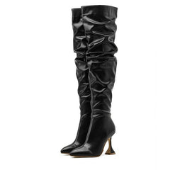 Leather Knee High Slouch Boots