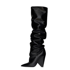 Knee High Slouch Cone Heel Boots