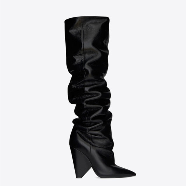 Knee High Slouch Cone Heel Boots