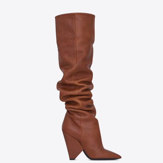 Knee High Slouch Cone Heel Boots