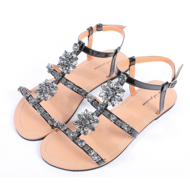 Shining Diamond Rhinestone Casual Flat Sandals