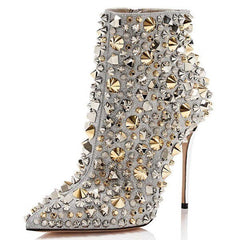 Rivets And Rhinestones Side Zip Ankle Boots