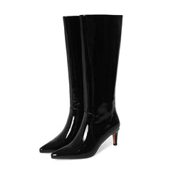 Genuine Leather Solid Color Knee High Boots