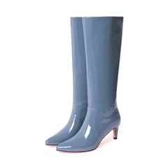 Genuine Leather Solid Color Knee High Boots