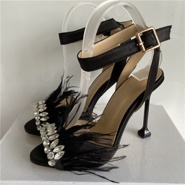 Jeweled Feather High Heels  Sandals