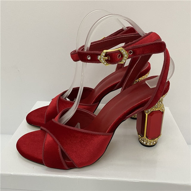 Velvet Bejeweled High Heel Sandals