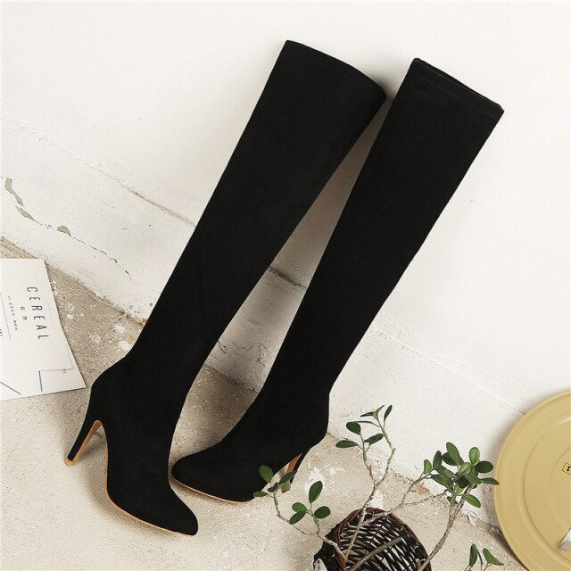 Suede Knee High Stiletto Boots