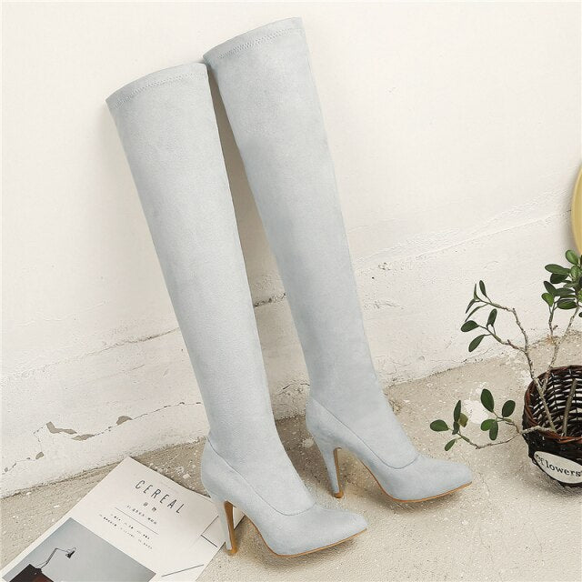 Suede Knee High Stiletto Boots