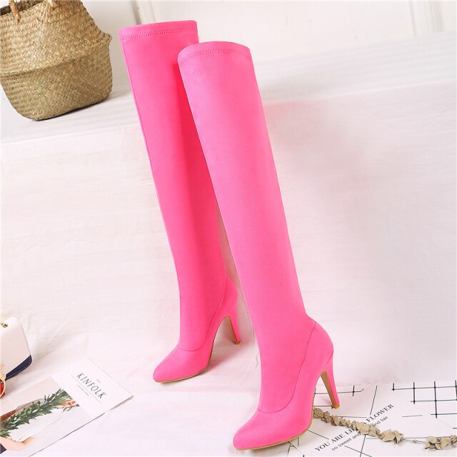 Suede Knee High Stiletto Boots