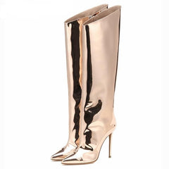 Metallic Knee-High Stiletto Boots