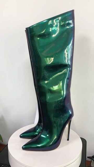 Metallic Knee-High Stiletto Boots