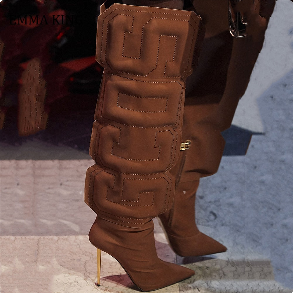 GCDS Inspired Vinyl Material Knee High Boots