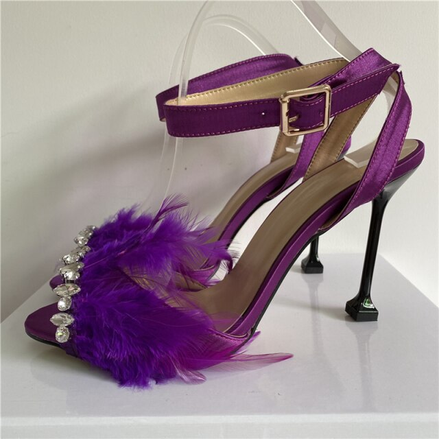 Jeweled Feather High Heels  Sandals