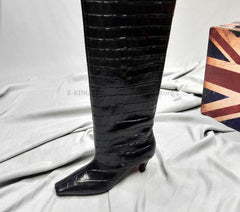 Croc Embossed Faux Leather Knee High Boots