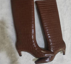 Croc Embossed Faux Leather Knee High Boots