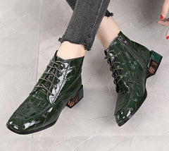 Square Heel Lace Up Ankle Boots