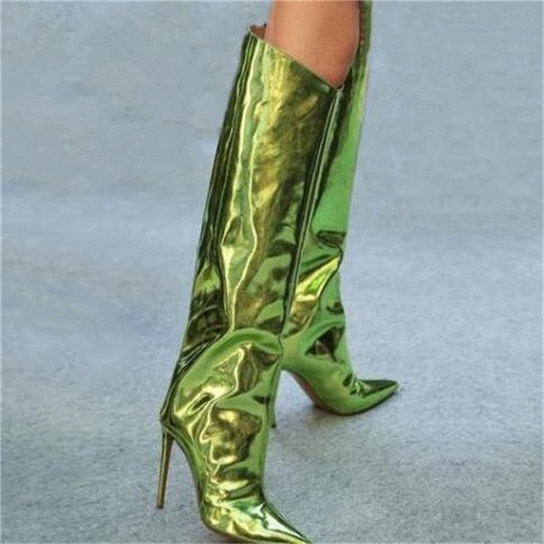 Shiny Metallic Mirror Stiletto Boots