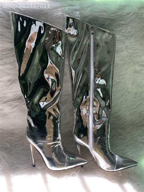 Shiny Metallic Mirror Stiletto Boots