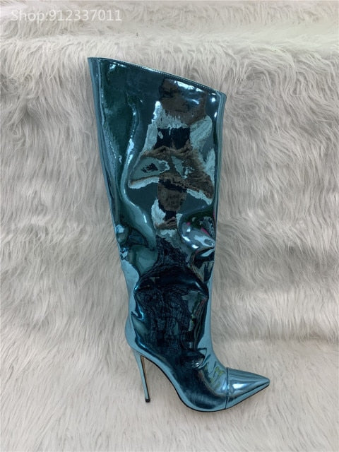 Shiny Metallic Mirror Stiletto Boots