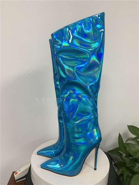 Metallic Knee-High Stiletto Boots