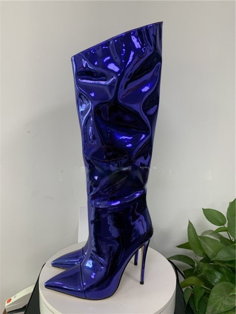 Metallic Knee-High Stiletto Boots