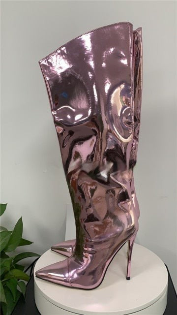 Metallic Knee-High Stiletto Boots