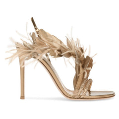 Feathered One Strap High Heel Sandals