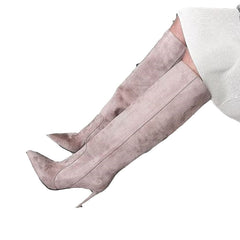 Pink Suede Knee High Boots
