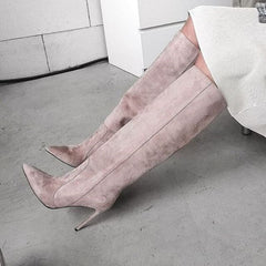 Pink Suede Knee High Boots