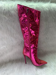 Shiny Metallic Mirror Stiletto Boots