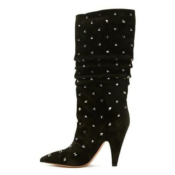 Rivets Slouch Knee High Boots