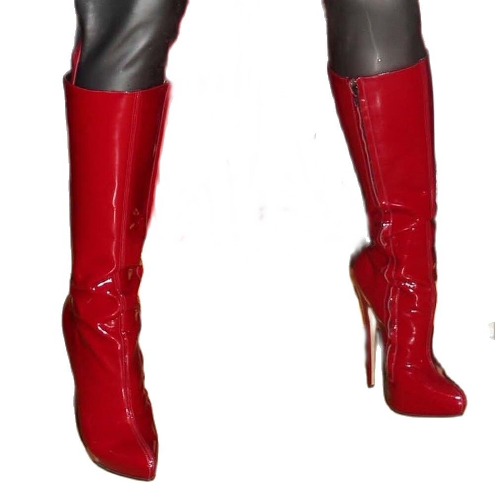 Red Leather Knee High Boots