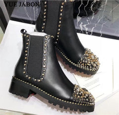 Black Rhinestone Slip On Chelsea Boots