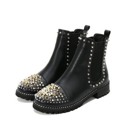 Black Rhinestone Slip On Chelsea Boots