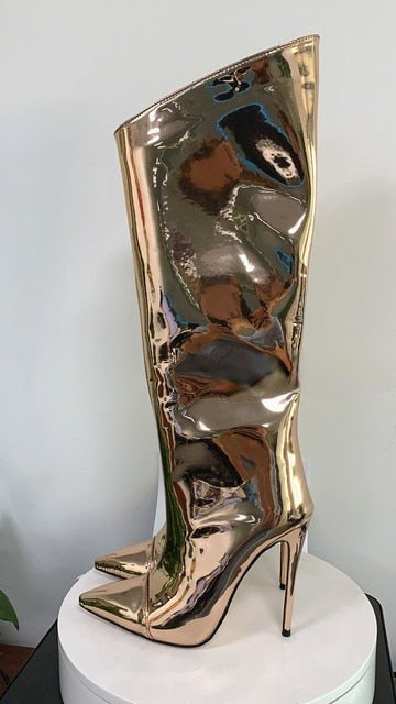 Metallic Knee-High Stiletto Boots