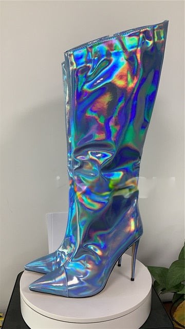 Metallic Knee-High Stiletto Boots