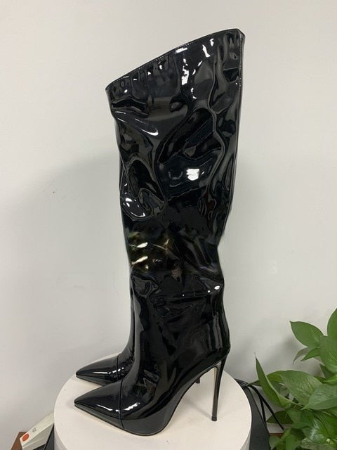 Metallic Knee-High Stiletto Boots