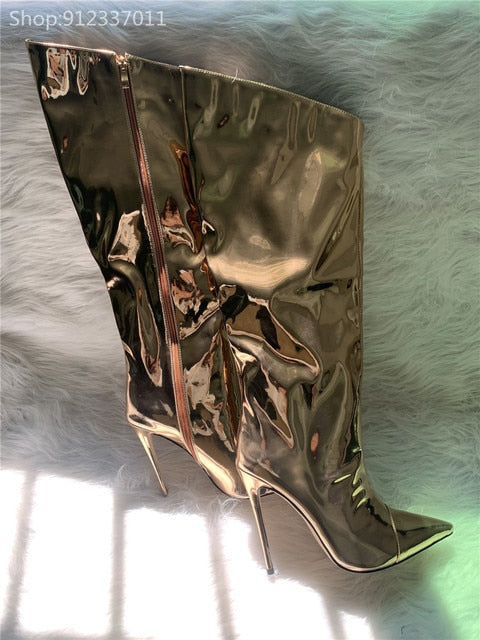 Shiny Metallic Mirror Stiletto Boots