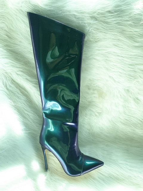 Shiny Metallic Mirror Stiletto Boots