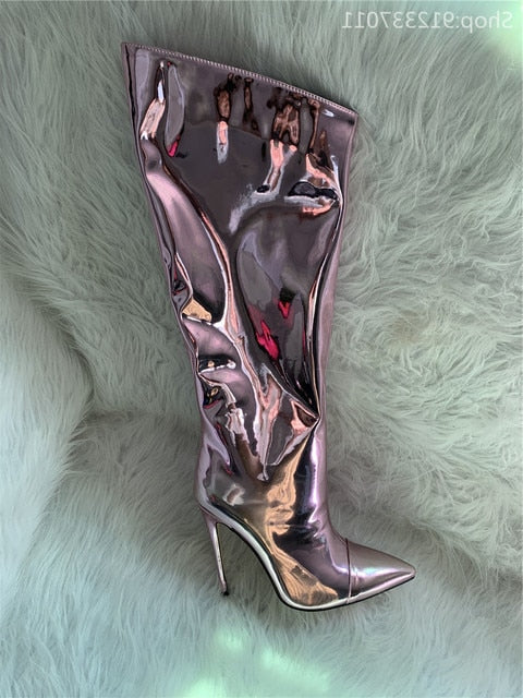 Shiny Metallic Mirror Stiletto Boots