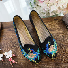 Sequined Peacock Embroidered Flats