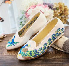 Sequined Peacock Embroidered Flats