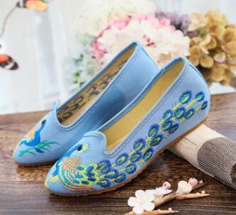 Sequined Peacock Embroidered Flats