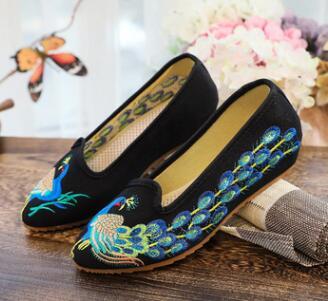 Sequined Peacock Embroidered Flats