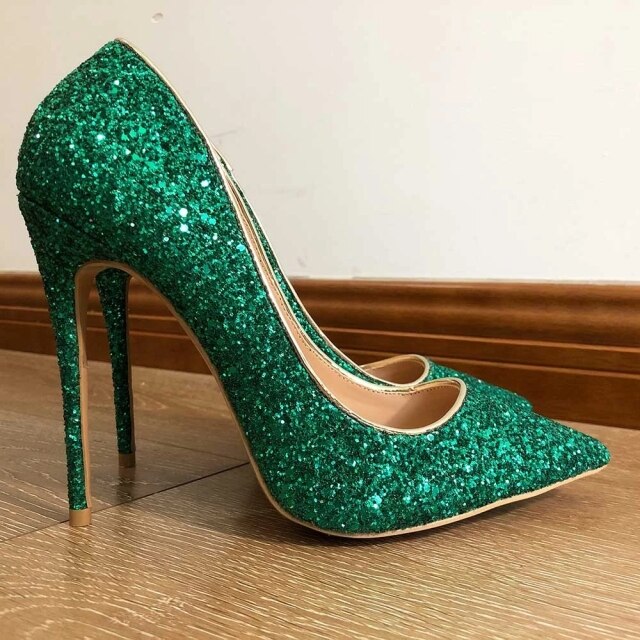 Glitter Peacock Green Sequins Pumps