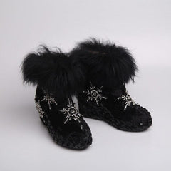 Rhinestones Crystal Real Fur Ankle Boots